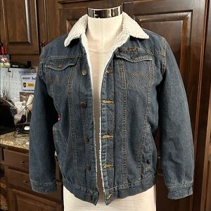 Wrangler Sz L Denim Sherpa-Lined Jacket GUC